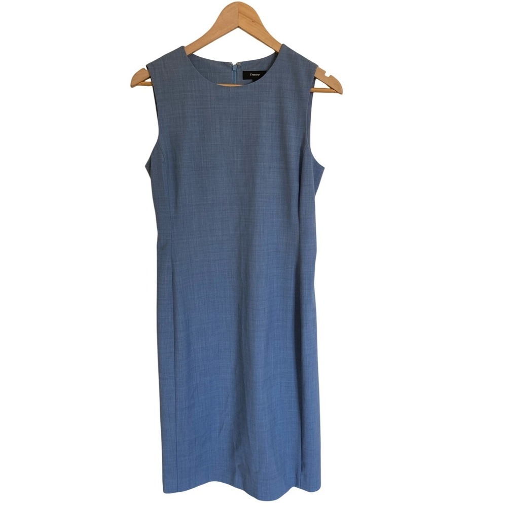 Theory Womens Sleeveless Slate Blue Fitted Sheath Dress Size 6 Wool Blend Career